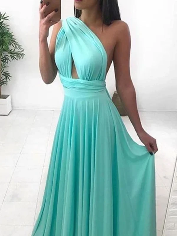 Simples One Shoulder Chiffon Long Prom Dresses, Simples One Shoulder Chiffon Long Formal Evening Dresses