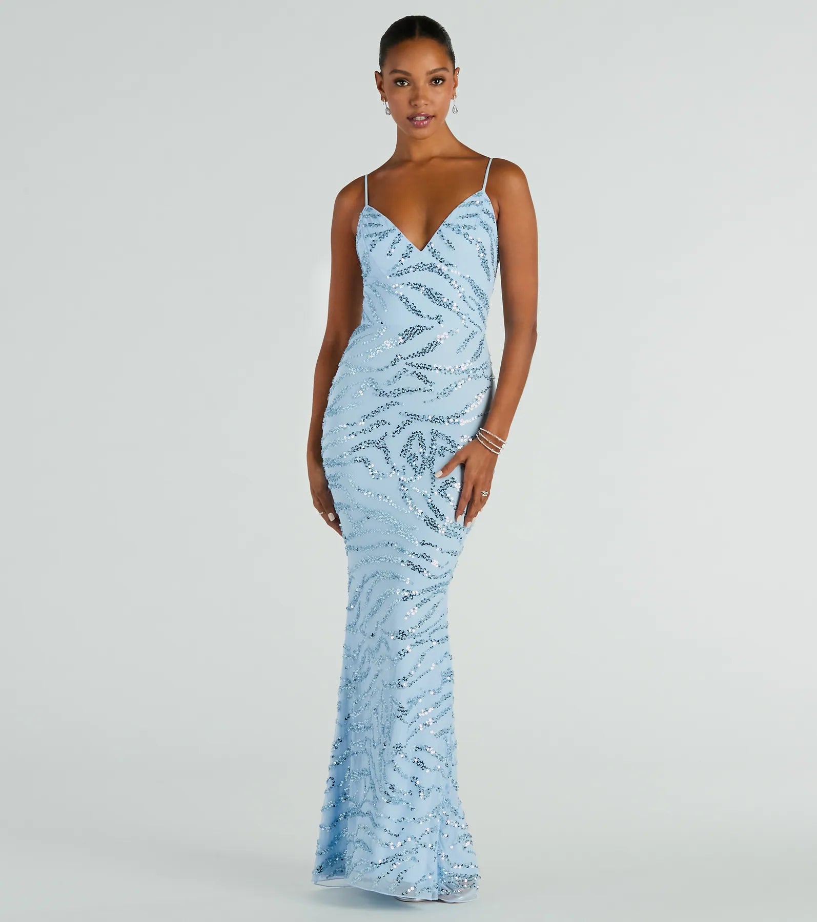 Steffanie V-Neck Sequin Bead Mermaid Formal Dress