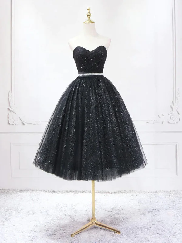 Sweetheart Neck Short Black Prom Dresses, Short Black Formal Graduation Homecoming Dresses