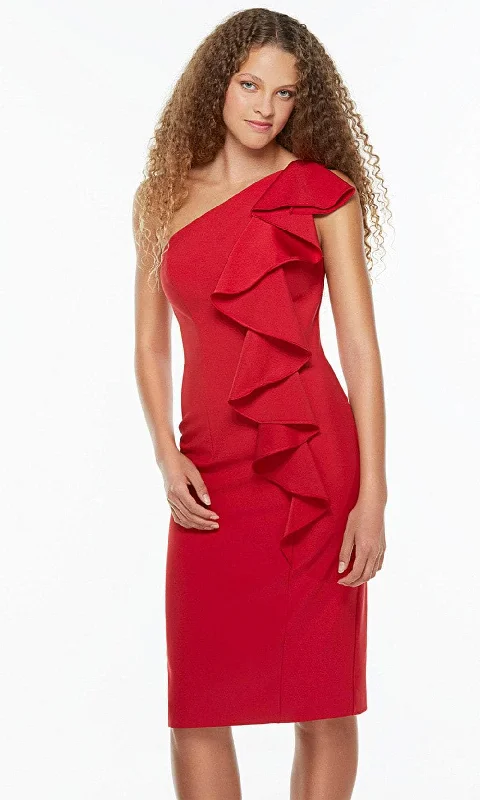 Unseen Savings Alyce Paris 70008 - One Shoulder Ruffled Midi Dress