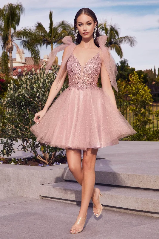 Weekend Exclusive Discounts Cinderella Divine - CD0174 Embellished Deep V Neck A-line Dress